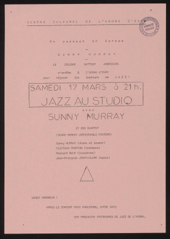 EVRY. - Jazz au studio avec Sunny Murray, Centre culturel de l'Agora, [17 mars 1979]. 