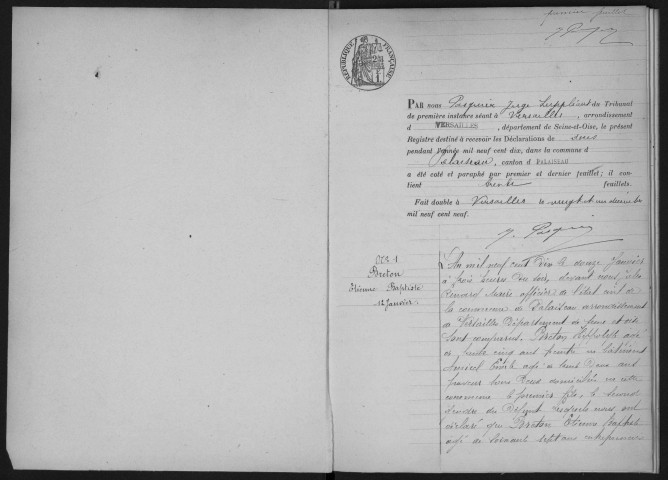 PALAISEAU. - Décès : registre d'état civil.
