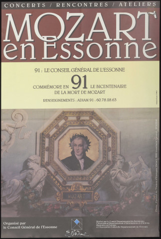 ESSONNE (Département).- Mozart en Essonne : Le Conseil général de l'Essonne commémore en 91, le bicentenaire de la Mort de Mozart. Concerts, rencontres, ateliers, 1991. 