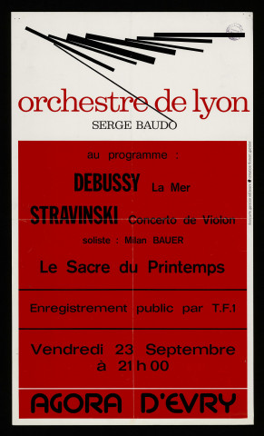 EVRY.- Concert : Orchestre de Lyon, sous la direction de Serge Baudo, Agora d'Evry, 23 septembre 1977. 