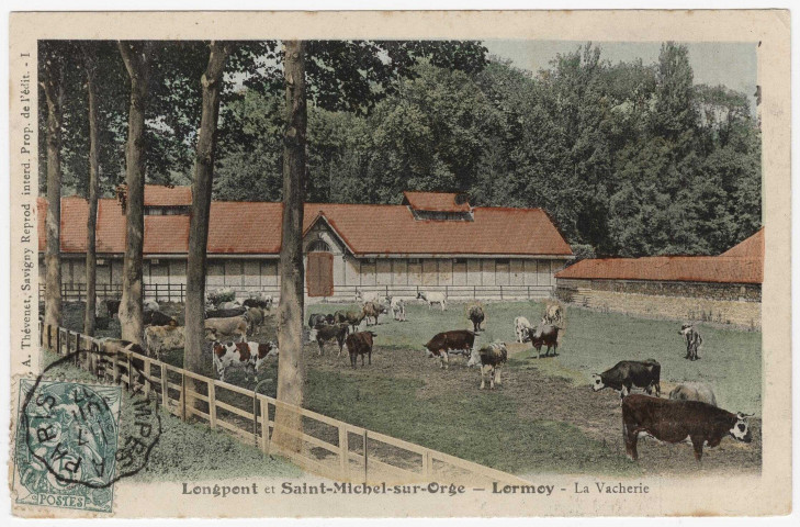 LONGPONT-SUR-ORGE. - Lormoy. La vacherie du château. Editeur Thévenet, 1907, timbre à 5 centimes. 