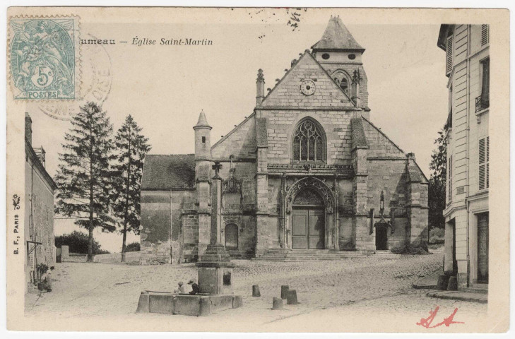 LONGJUMEAU. - Eglise Saint-Martin et la place. B.F., (1903), 5 c, ad. 