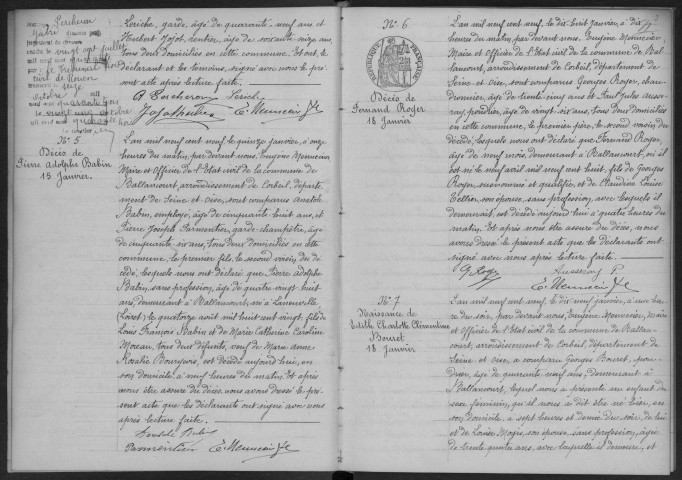 BALLANCOURT-SUR-ESSONNE.- Naissances, mariages, décès : registre d'état civil (1909). 