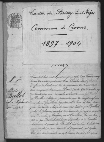 CROSNE.- Naissances, mariages, décès : registre d'état civil (1897-1904). 