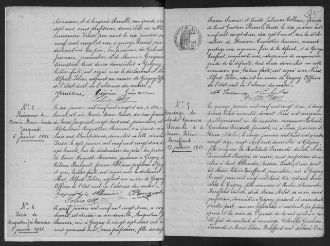 GRIGNY. - Naissances, mariages, décès : registre d'état civil. 