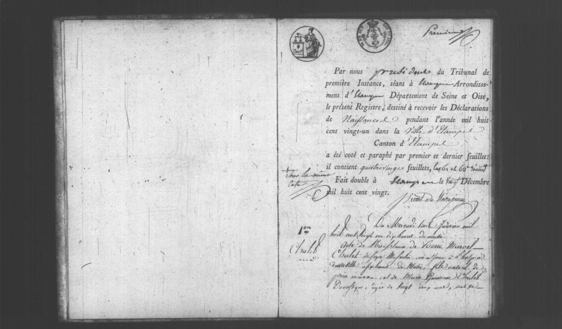 ETAMPES. Naissances : registre d'état civil (1821). 