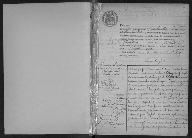 DOURDAN.- Naissances : registre d'état civil. 