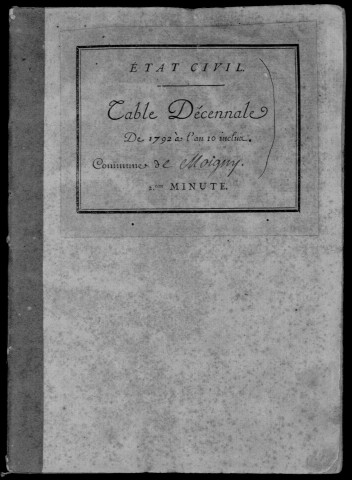 MOIGNY-SUR-ECOLE. Tables décennales (1802-1902). 