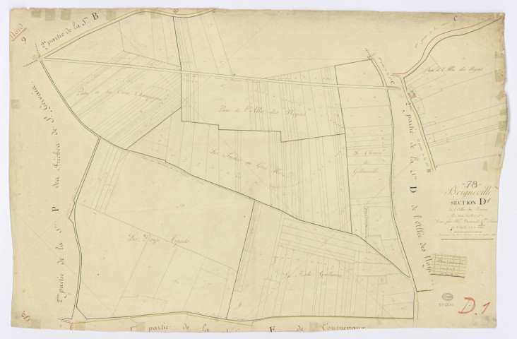 BOIGNEVILLE. - Section D - Allée des Noyers (l'), 1, ech. 1/1250, coul., aquarelle, papier, 66x98 (1813). 