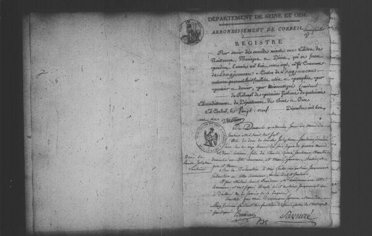 LONGJUMEAU. Naissances, mariages, décès : registre d'état civil (1807-1812). 
