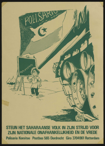 Essonne [Département]. - PARTI SOCIALISTE UNIFIE. Steun het saharaanse volk in zijn strijd voor zijn nationale onafhankelijkheid en de vrede. Comité du Polisario à Rotterdam [Pays-Bas] (1975). 