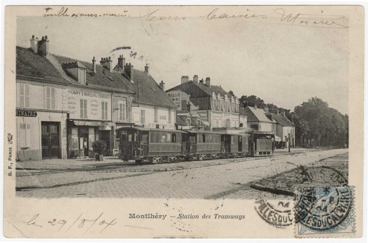 MONTLHERY. - Station des tramways [Editeur BF, 1904, timbre à 5 centimes]. 