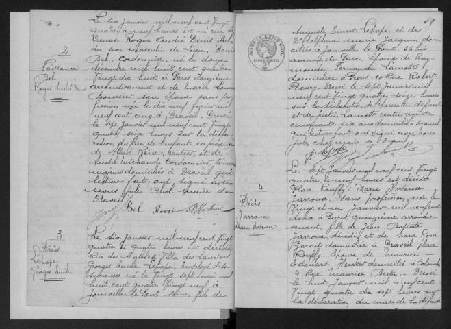 DRAVEIL.- Naissances, mariages, décès : registre d'état civil. 