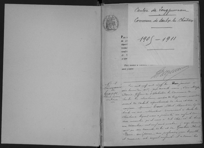 SAULX-LES-CHARTREUX. - Naissances, mariages, décès : registre d'état civil.