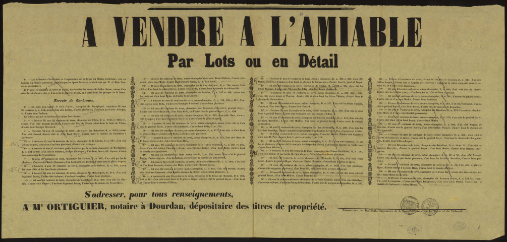 CORBREUSE. - Vente à l'amiable de bâtiments d'habitation et d'exploitation, de terres labourables et bois exploités par les époux SEVESTRE et LAUREAU, Ferme du Plessis-Corbreuse (1890). 