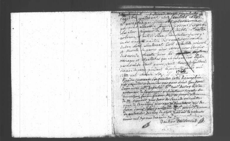 GUIBEVILLE. Paroisse Saint-Pierre et Saint-Vincent : Baptêmes, mariages, sépultures : registre paroissial (1766-1774). [Nota bene : (1772), PV de vérification (16 feuillets)]. 