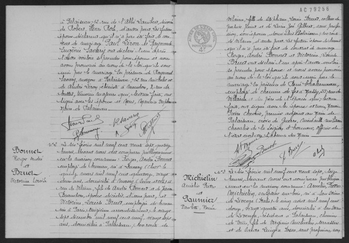 PALAISEAU. - Mariages : registre d'état civil.