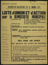 DOURDAN. - Affiche électorale. Elections municipales. Liste d'union et d'action pour la démocratie municipale présentée par le parti communiste français et le parti socialiste, 21 mars 1971. 