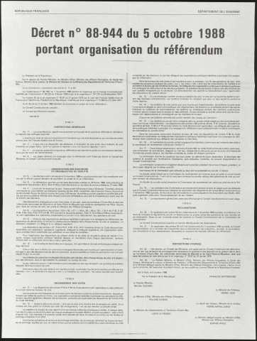 Essonne [préfecture]. - Décret n° 88-944 portant organisation du référendum, 5 octobre 1988. 