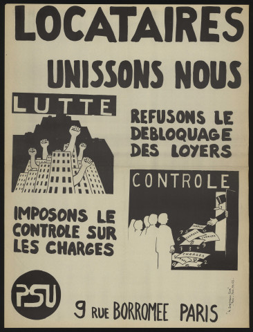 Essonne [Département]. - PARTI SOCIALISTE UNIFIE. Locataires, unissons nous.... refusons le débloquage des loyers... imposons le contrôle sur les charges (1975). 
