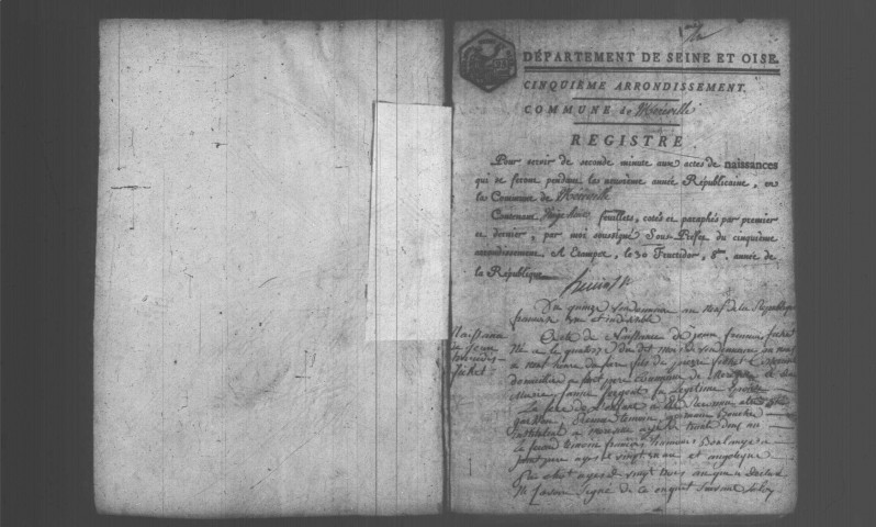 MEREVILLE . Naissances, mariages, décès : registre d'état civil (an IX-an XII). 