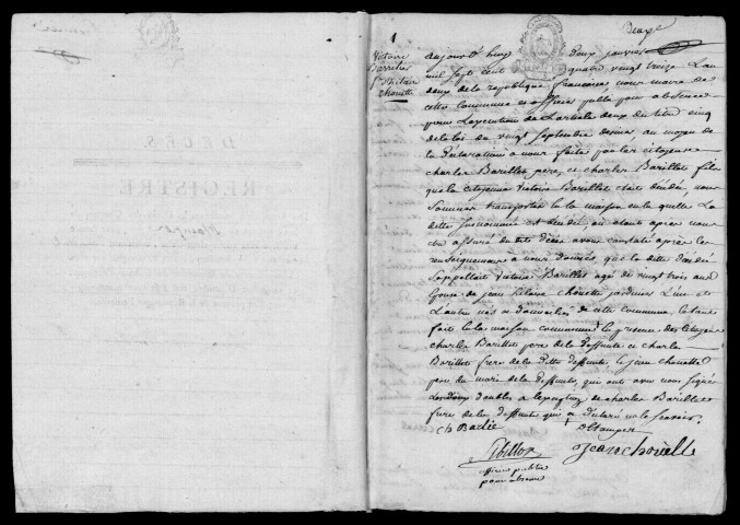 ETAMPES. Décès : registre d'état civil (1793). [Nota bene : jugement de 1806 portant reformation d'un acte de naissance relié à la fin du registre]. 