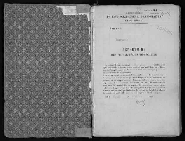 Conservation des hypothèques de CORBEIL. - Répertoire des formalités hypothécaires, volume n° 322 : A-Z (registre ouvert en 1898). 