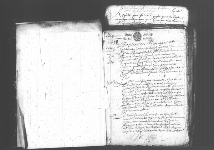 PECQUEUSE. Paroisse Saint-Médard : Baptêmes, mariages, sépultures : registre paroissial (1678-1758). [Lacunes : B.M.S. (1686-1705, 1715-1736, 1743, 1754-1755). Nota bene : 1712 après 1714]. 