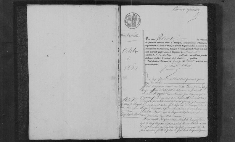 MONDEVILLE. Naissances, mariages, décès : registre d'état civil (1844-1860). 