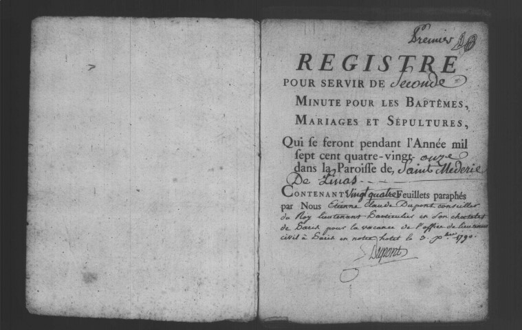LINAS. Paroisse Saint-Etienne : Baptêmes, mariages, sépultures : registre paroissial (1781-1791). 