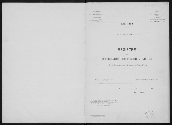 COURSON-MONTELOUP. - Conseil municipal : registre des délibérations (21/05/1932 - 22/12/1951). 