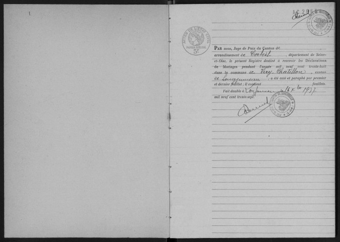 VIRY-CHATILLON. - Mariages : registre d'état civil.