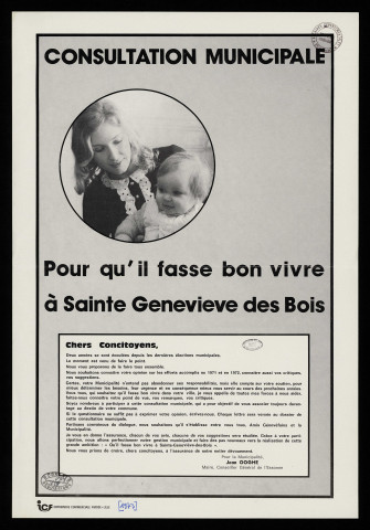 SAINTE-GENEVIEVE-DES-BOIS. - Consultation municipale. Pour qu'il fasse bon vivre à Sainte-Geneviève-des-Bois, [1973]. 