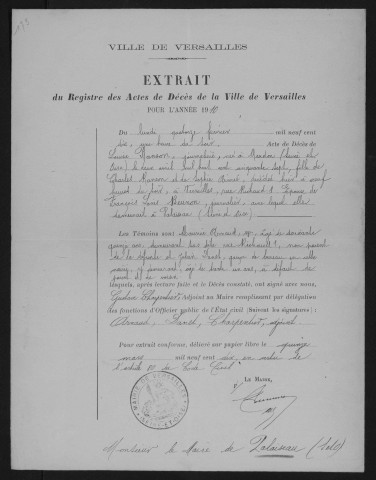PALAISEAU. - Décès : registre d'état civil.