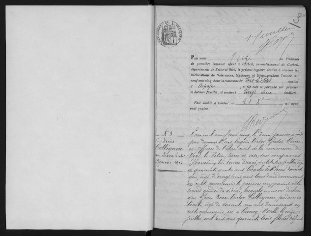 VERT-LE-PETIT. - Naissances, mariages, décès : registre d'état civil.