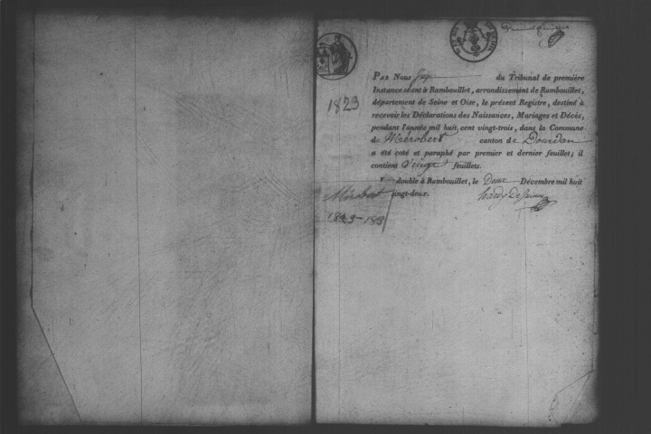 MEROBERT. Naissances, mariages, décès : registre d'état civil (1823-1836). 