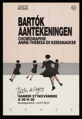 EVRY.- Spectacle de danse : Bartok Aantekeningen. Chorégraphie, Anne-Theresa De Keersmaeker, Théâtre de l'Agora, [21 novembre 1990]. 