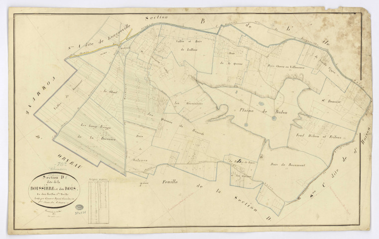 D'HUISON-LONGUEVILLE. - Section D - de la Boissière et des Bois, 1, ech. 1/2500, coul., aquarelle, papier, 63x100 (1817). 