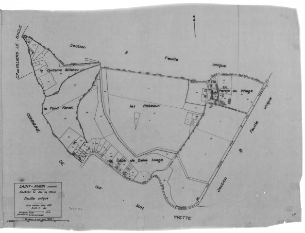 SAINT-AUBIN. - Cadastre révisé pour 1933 : plan de la section C le Village ; cadastre révisé pour 1933 mis à jour pour 1968 : plan de la section C le Village, [2 plans]. 