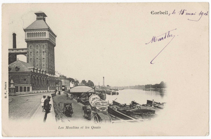 CORBEIL-ESSONNES. - Les moulins et les quais, BF, 1904, 1 mot, 5 c, ad. 