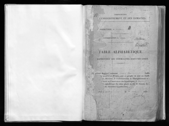 Volume n° 12 : DUBAC-ESPIVENT (registre ouvert en 1838).