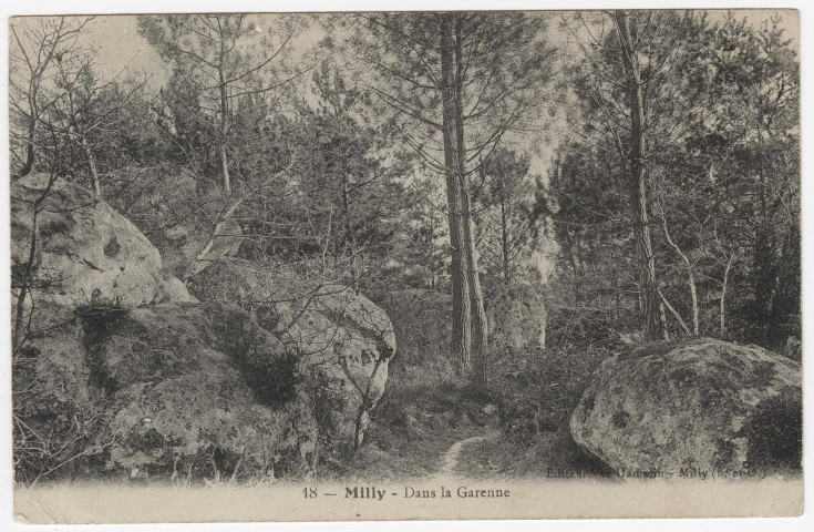 MILLY-LA-FORET. - Sentier dans les bois de la Garenne [Editeur Hamelin, 1910, timbre à 10 centimes]. 