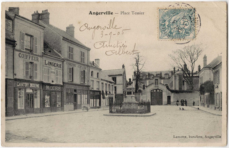 ANGERVILLE. - Place Tessier, Lamotte, 1905, 2 mots, 5 c, ad. 