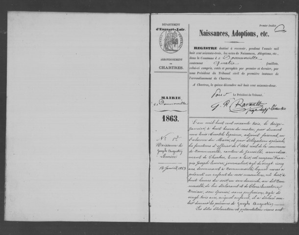 DOMMERVILLE, paroisse Saint-Germain. - Registres paroissiaux : naissances, mariages, décès [1863-1892] [documents originaux conservés aux Archives municipales de Dommerville]. 