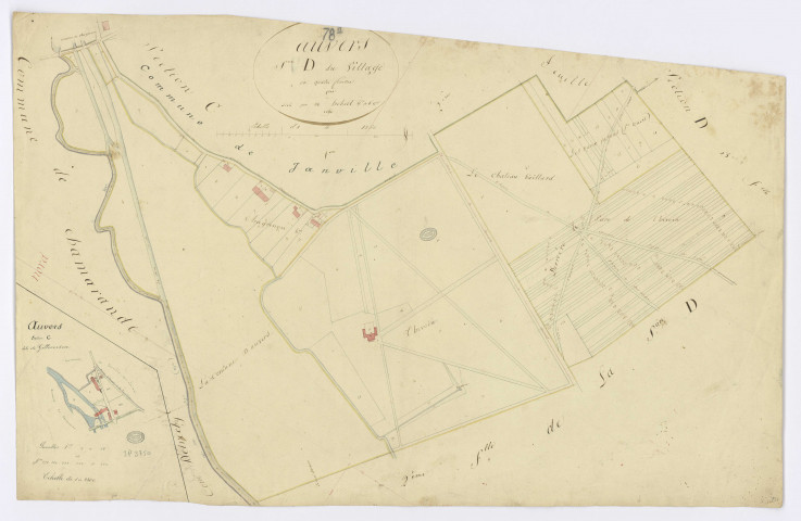 AUVERS-SAINT-GEORGES. -Section D - Village (le), 1, ech. 1/1250, coul., aquarelle, papier, 62x94 (sd). 