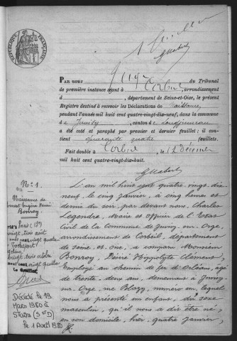 JUVISY-SUR-ORGE.- Naissances : registre d'état civil (1899-1900). 