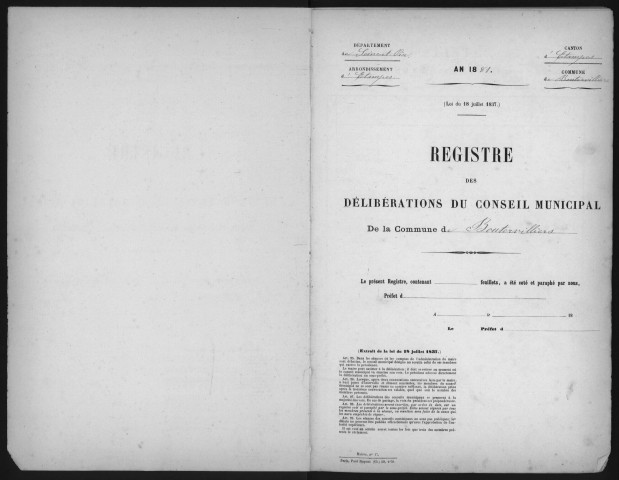 BOUTERVILLIERS - Administration de la commune. - Registre des délibérations du conseil municipal (mai 1881 - février 1904). 