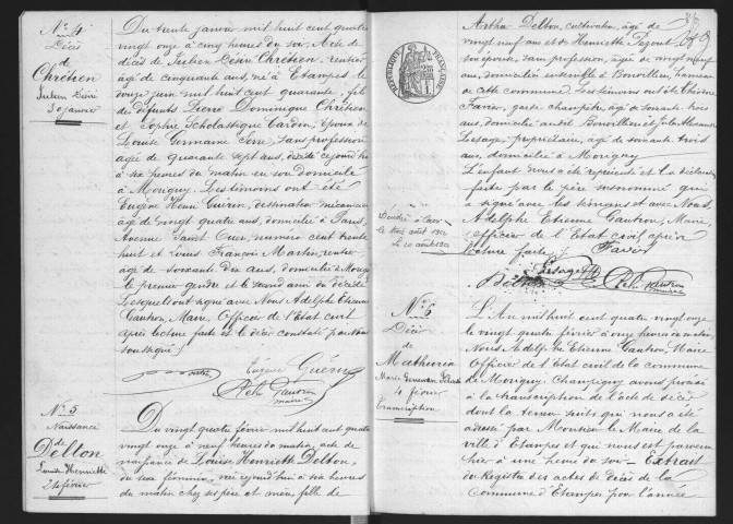 MORIGNY-CHAMPIGNY.- Naissances, mariages, décès : registre d'état civil (1891-1898). 