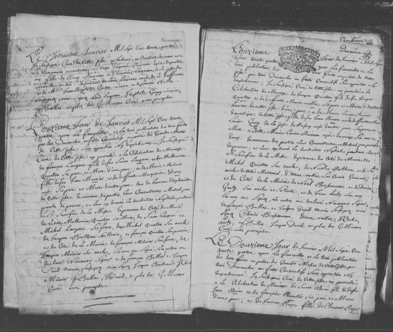 ANGERVILLE. Paroisse Saint-Pierre. - Baptêmes, mariages, sépultures : registre paroissial (1734-1748). 