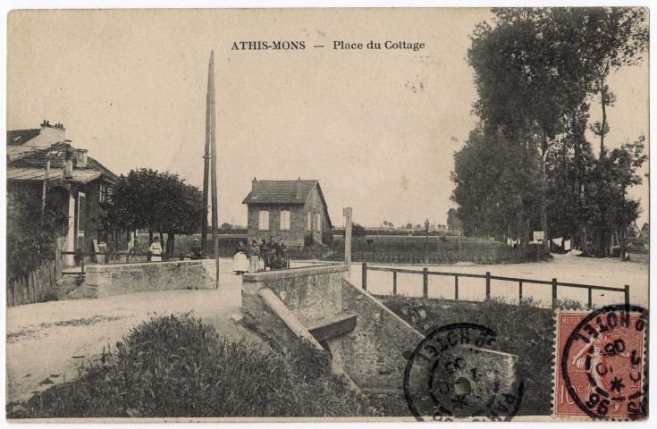 ATHIS-MONS. - Place du Cottage, 1906, 15 lignes, 10 c, ad. 